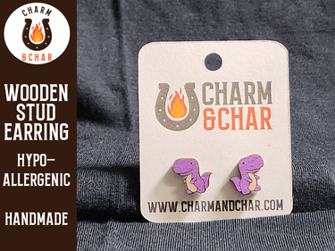 Tyrannosaurus Rex Wood Stud Earrings - T - rex Earrings - Dinosaur Fashion Earring - Stud Earring - Charm and Char